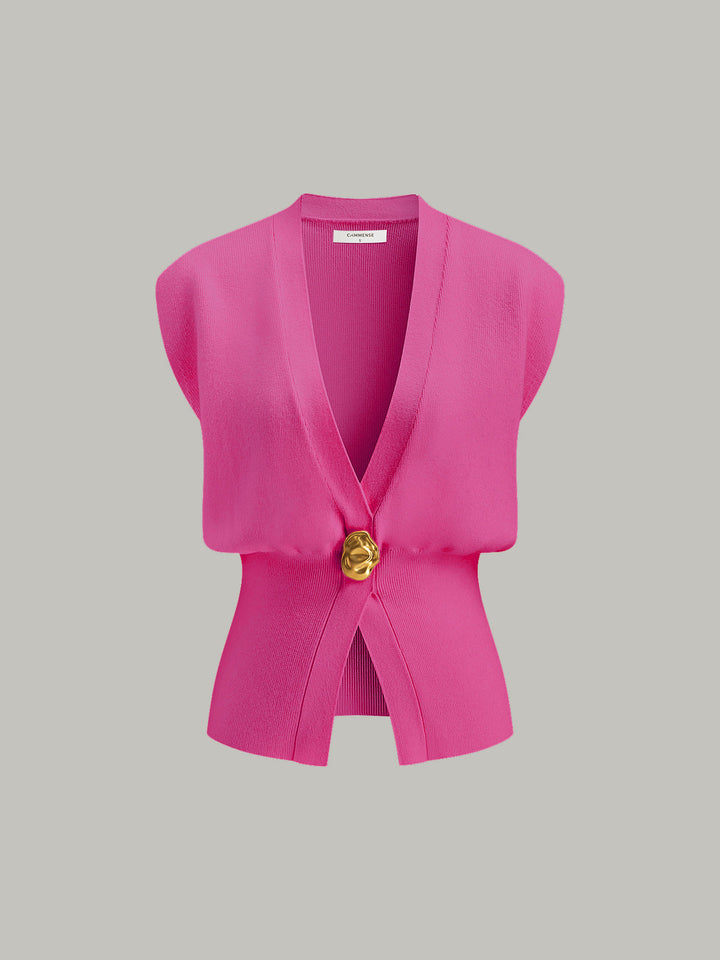 V-Neck Buttoned Detail Sweater Vest