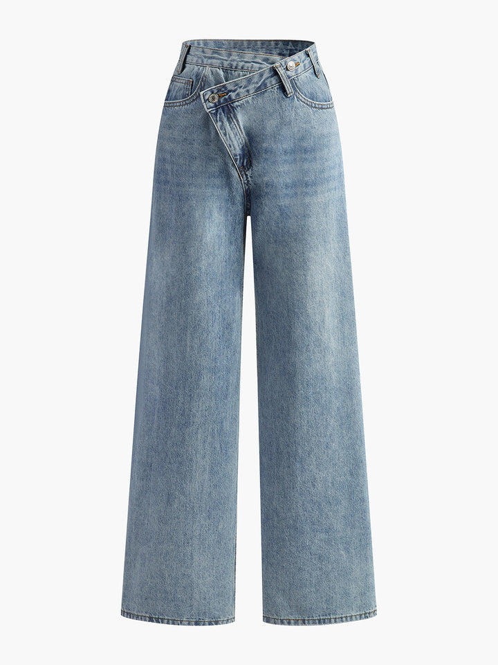 Asymmetric Waist Wide-Leg Jeans
