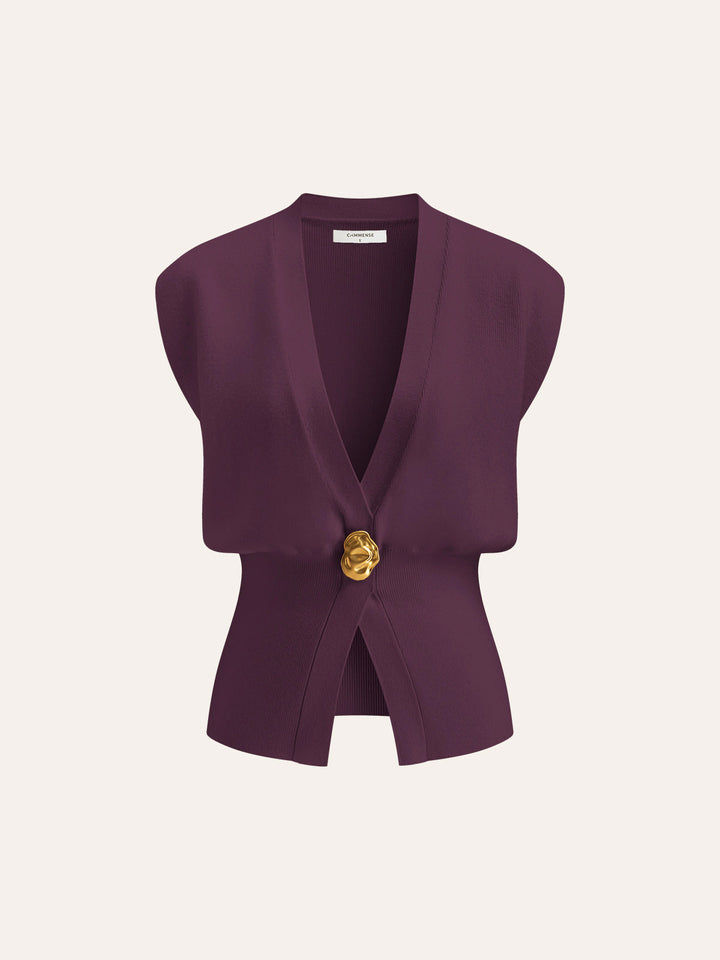 V-Neck Buttoned Detail Sweater Vest