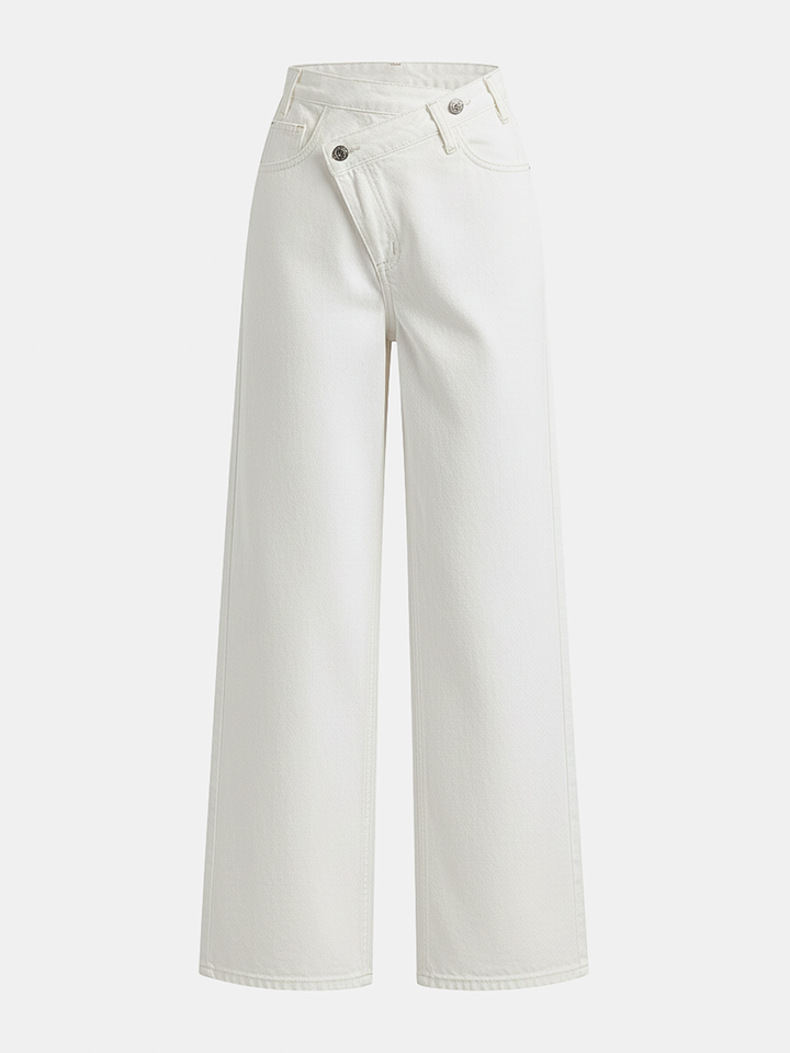 Asymmetric Waist Wide-Leg Jeans